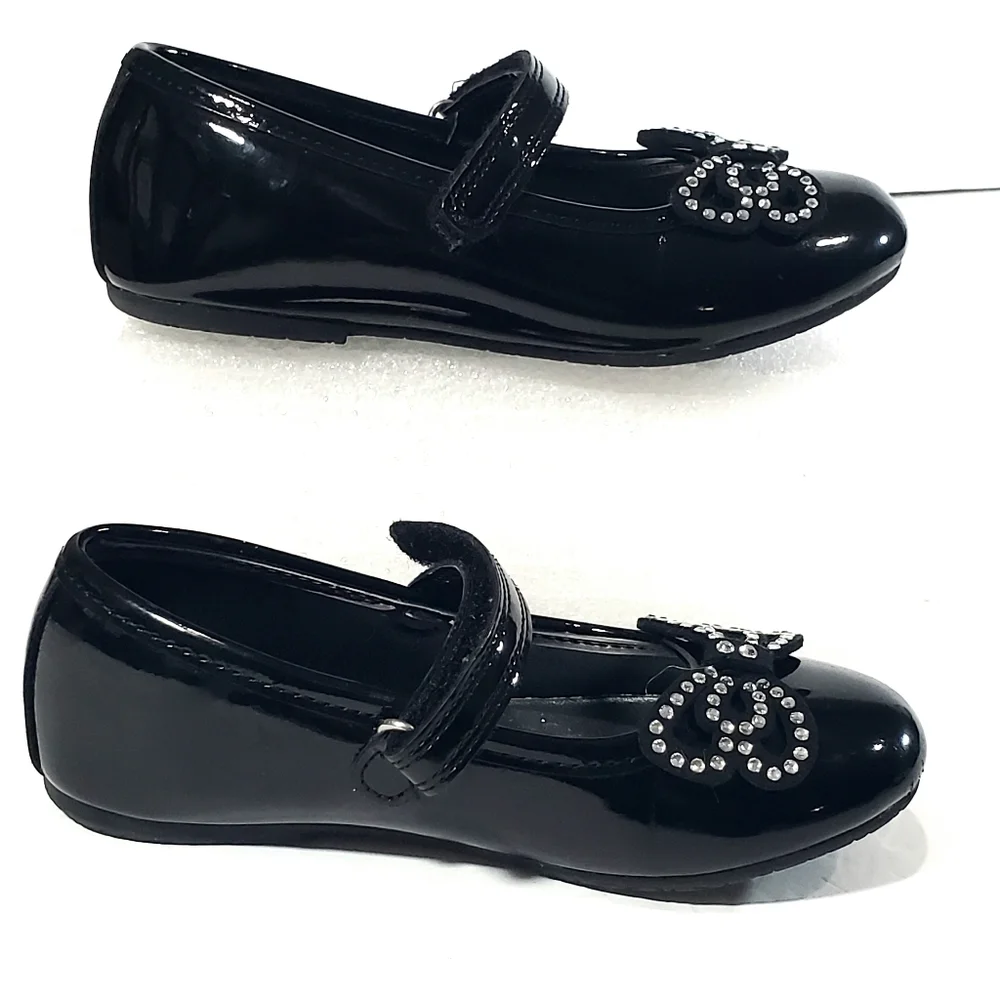 Rachel Shoes Lil Bianca 17247 Black Mary Jane Flats Rhinestone Bow Shoe Size 10M